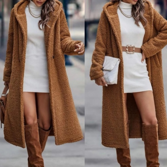 Cozy Teddy Hoodie Long Jacket Coat - Picture 2 of 13